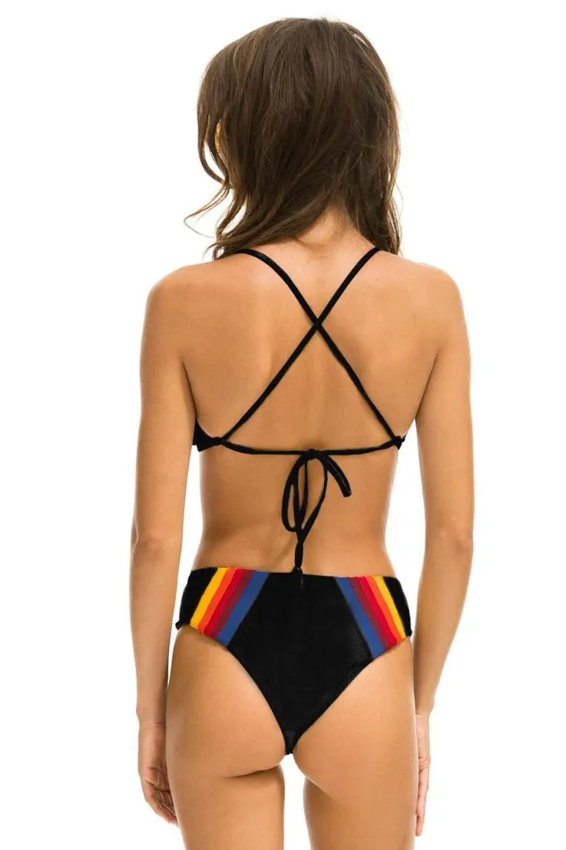 5 Stripe HiWaisted Bikini Bottoms 8211 Black Women Aviator Nation Swim Bottoms