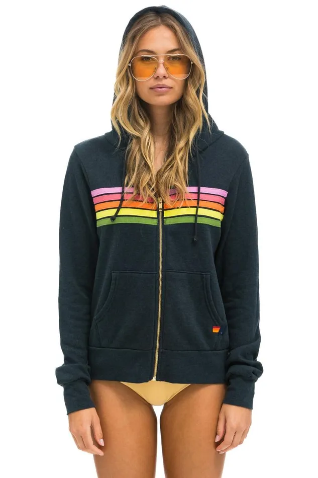5 Stripe Hoodie 8211 Charcoal Pink Green WomenMen Aviator Nation Hoodies
