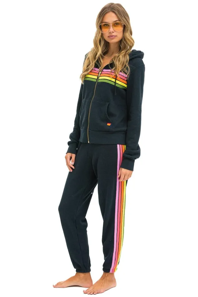 5 Stripe Hoodie 8211 Charcoal Pink Green WomenMen Aviator Nation Hoodies