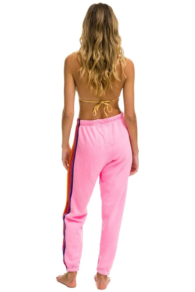 5 Stripe Sweatpants 8211 Neon Pink Yellow Purple Women Aviator Nation Sweatpants