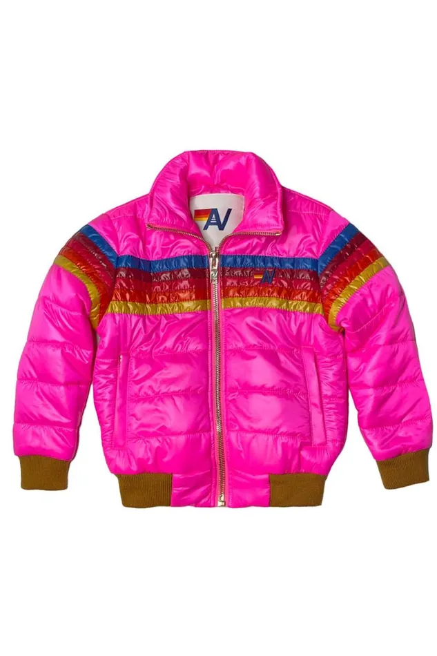 5 Stripe Traveler Jacket 8211 Neon Pink Glossy Kids Aviator Nation Outerwear