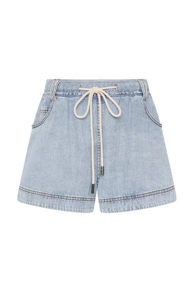 Aje Denim Aura Flared Denim Short Sea Spray Wash 8211 Women