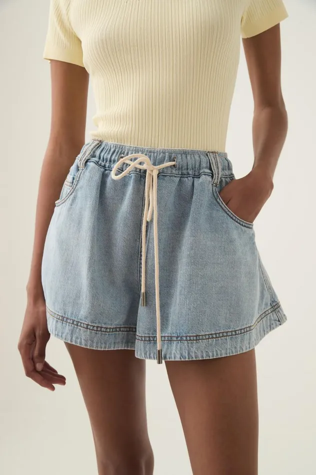 Aje Denim Aura Flared Denim Short Sea Spray Wash 8211 Women