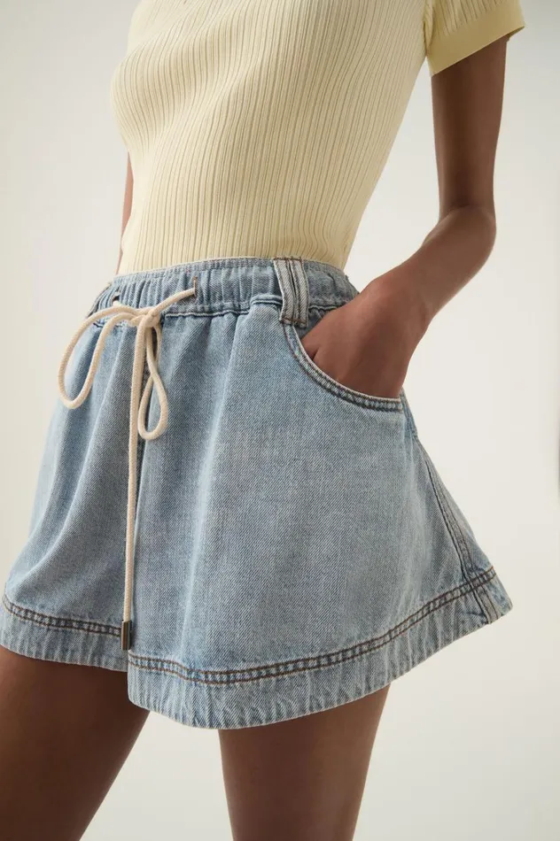 Aje Denim Aura Flared Denim Short Sea Spray Wash 8211 Women