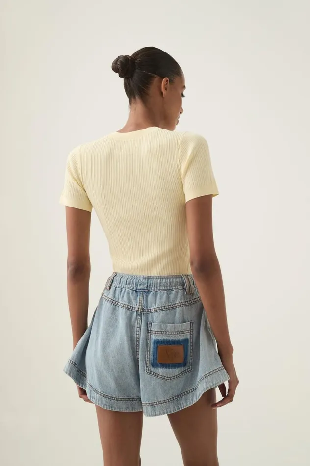 Aje Denim Aura Flared Denim Short Sea Spray Wash 8211 Women