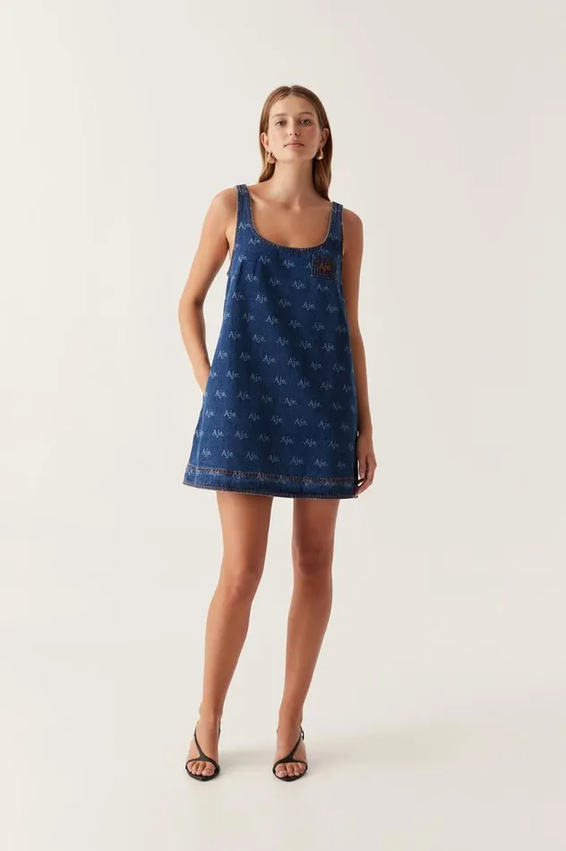 Aje Denim Ratio Logo Denim Mini Dress Logo Wash 8211 Women Aje Denim Ratio Logo Denim Mini Dress Logo Wash 8211 Women