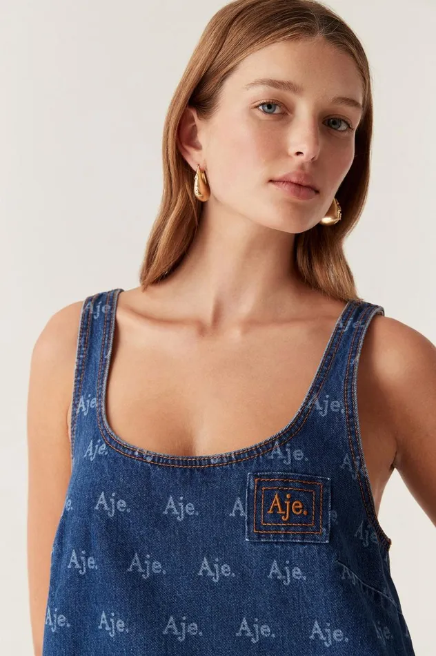 Aje Denim Ratio Logo Denim Mini Dress Logo Wash 8211 Women Aje Denim Ratio Logo Denim Mini Dress Logo Wash 8211 Women