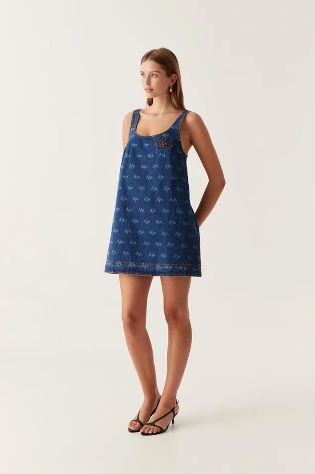 Aje Denim Ratio Logo Denim Mini Dress Logo Wash 8211 Women Aje Denim Ratio Logo Denim Mini Dress Logo Wash 8211 Women