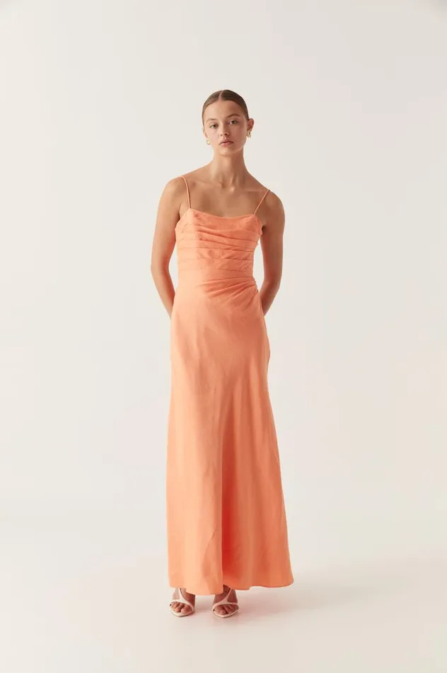 Aje Dresses Clarice Draped Maxi Dress Sunset Orange 8211 Women Aje Dresses Clarice Draped Maxi Dress Sunset Orange 8211 Women