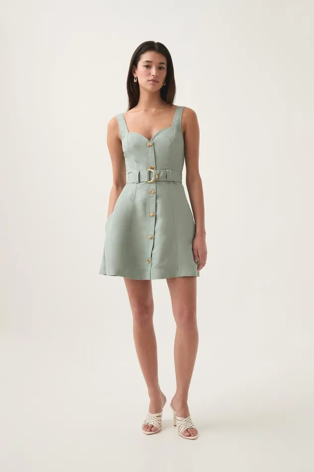 Aje Dresses Clay Belted Mini Dress Willow Green 8211 Women Aje Dresses Clay Belted Mini Dress Willow Green 8211 Women