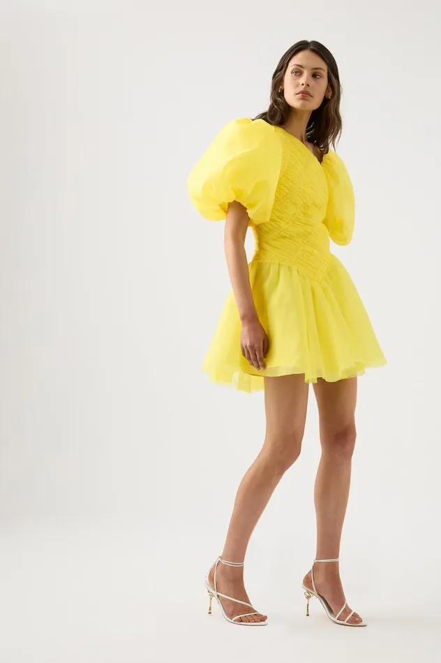 Aje Dresses Dawn Ruched Mini Dress Sunflower Yellow 8211 Women Aje Dresses Dawn Ruched Mini Dress Sunflower Yellow 8211 Women