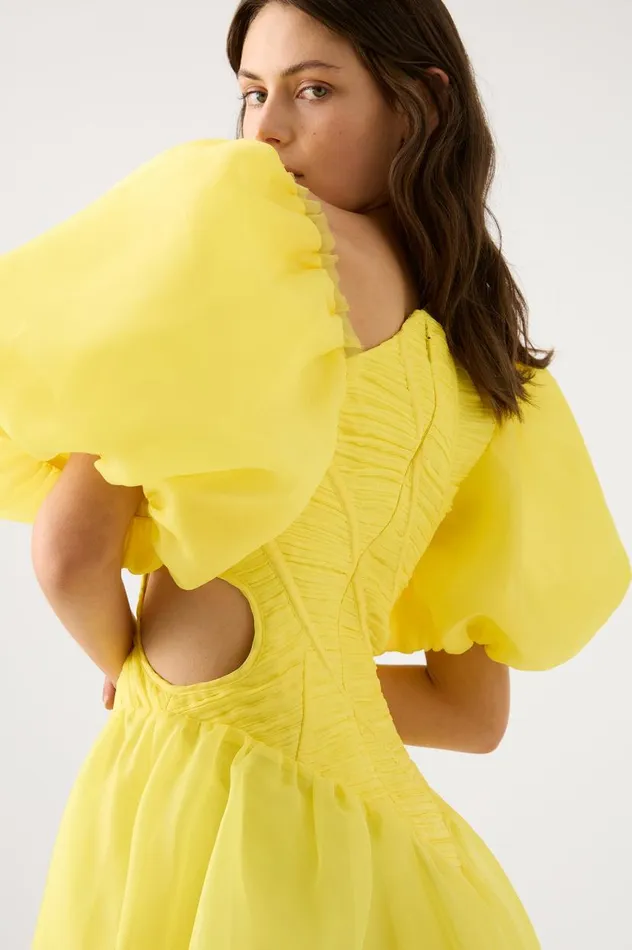 Aje Dresses Dawn Ruched Mini Dress Sunflower Yellow 8211 Women Aje Dresses Dawn Ruched Mini Dress Sunflower Yellow 8211 Women