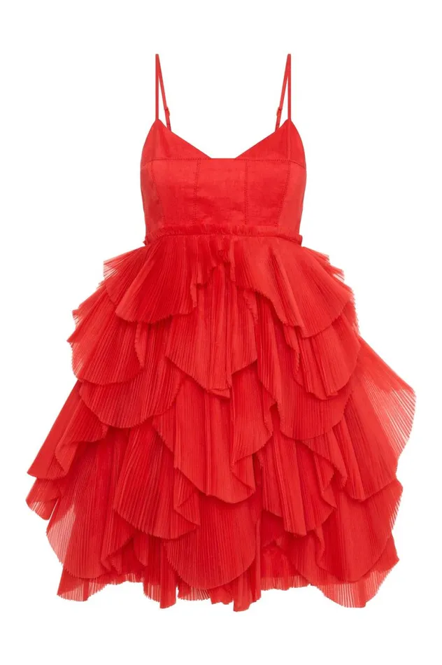 Aje Dresses Elsie Pleat Mini Dress Scarlet Red 8211 Women Aje Dresses Elsie Pleat Mini Dress Scarlet Red 8211 Women