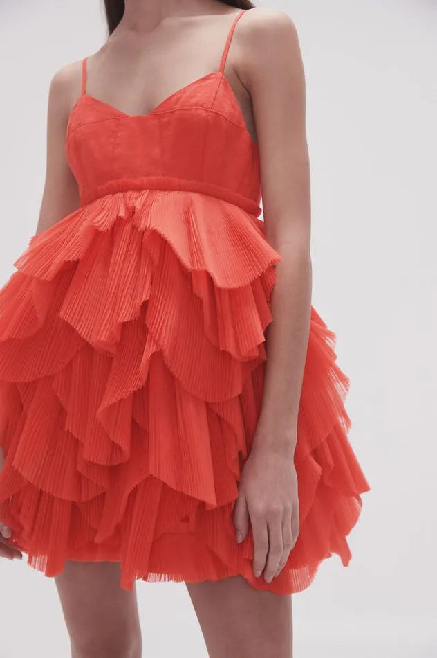 Aje Dresses Elsie Pleat Mini Dress Scarlet Red 8211 Women Aje Dresses Elsie Pleat Mini Dress Scarlet Red 8211 Women