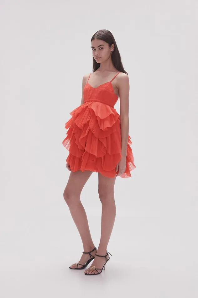 Aje Dresses Elsie Pleat Mini Dress Scarlet Red 8211 Women Aje Dresses Elsie Pleat Mini Dress Scarlet Red 8211 Women