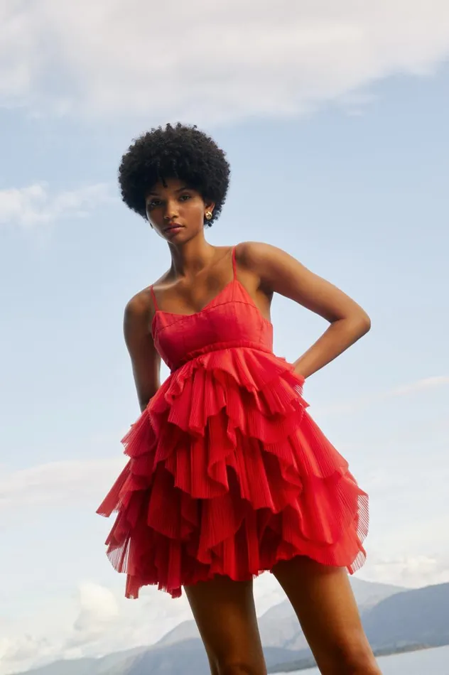 Aje Dresses Elsie Pleat Mini Dress Scarlet Red 8211 Women Aje Dresses Elsie Pleat Mini Dress Scarlet Red 8211 Women