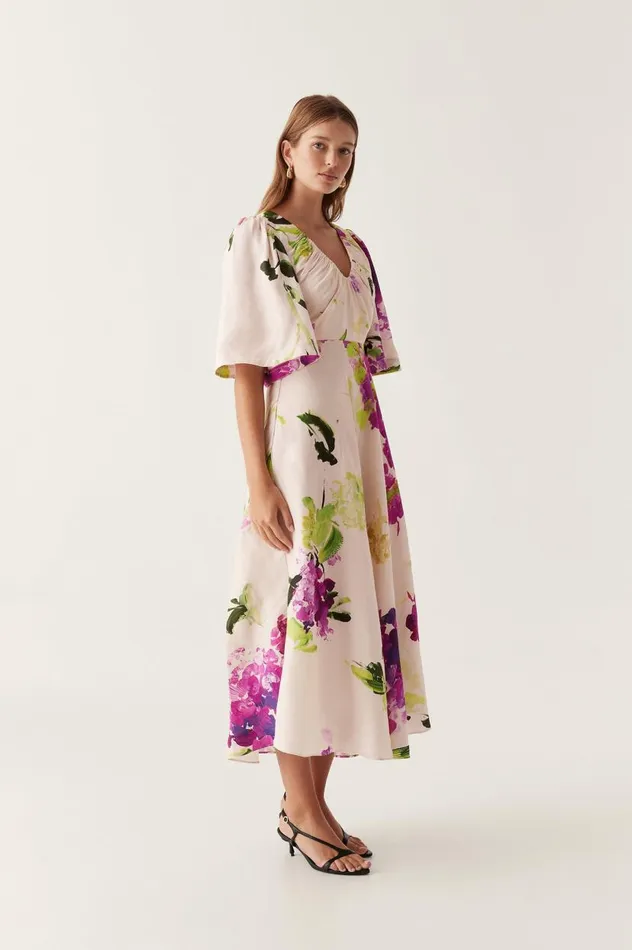 Aje Dresses Gilda Bell Sleeve Midi Dress Wild Hydrangea 8211 Women Aje Dresses Gilda Bell Sleeve Midi Dress Wild Hydrangea 8211 Women