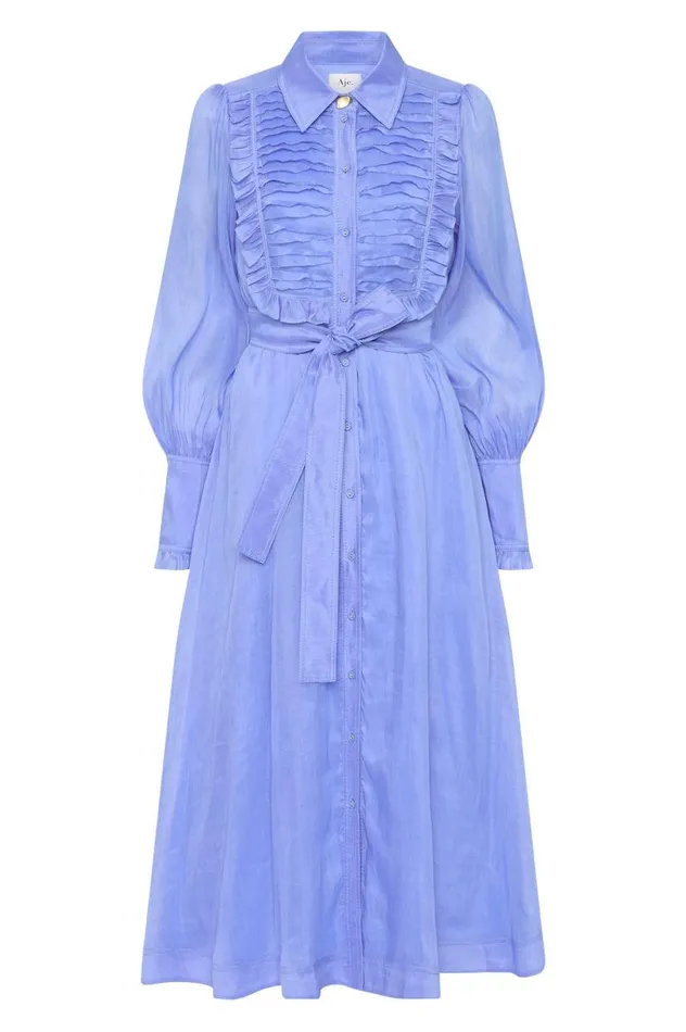 Aje Dresses Iris Pleated Bib Midi Dress Mist Blue 8211 Women Aje Dresses Iris Pleated Bib Midi Dress Mist Blue 8211 Women