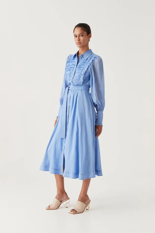 Aje Dresses Iris Pleated Bib Midi Dress Mist Blue 8211 Women Aje Dresses Iris Pleated Bib Midi Dress Mist Blue 8211 Women