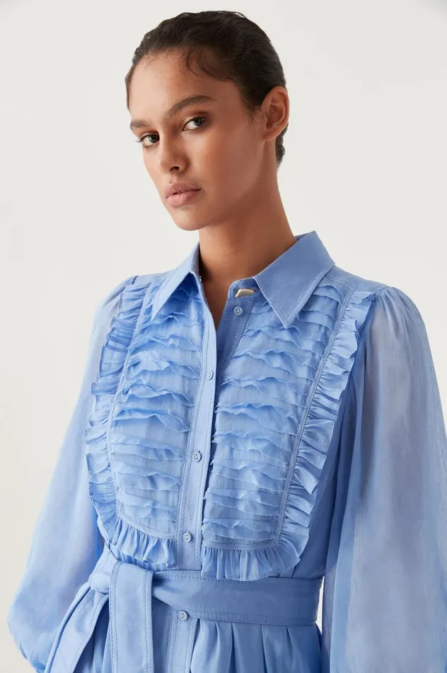 Aje Dresses Iris Pleated Bib Midi Dress Mist Blue 8211 Women Aje Dresses Iris Pleated Bib Midi Dress Mist Blue 8211 Women