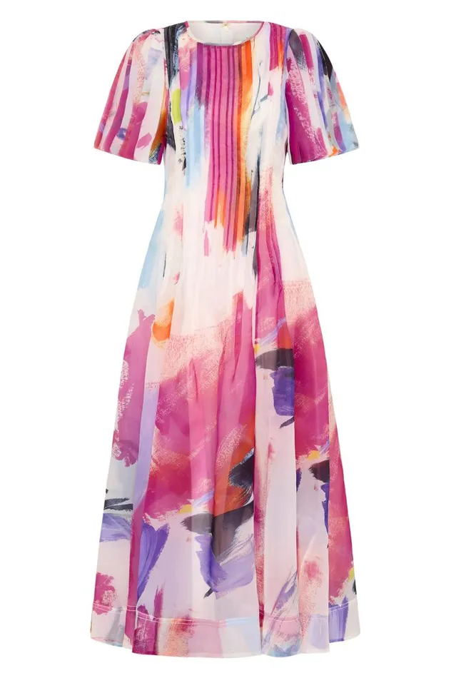 Aje Dresses Nova Pleated Midi Dress Abstract Sunset 8211 Women Aje Dresses Nova Pleated Midi Dress Abstract Sunset 8211 Women