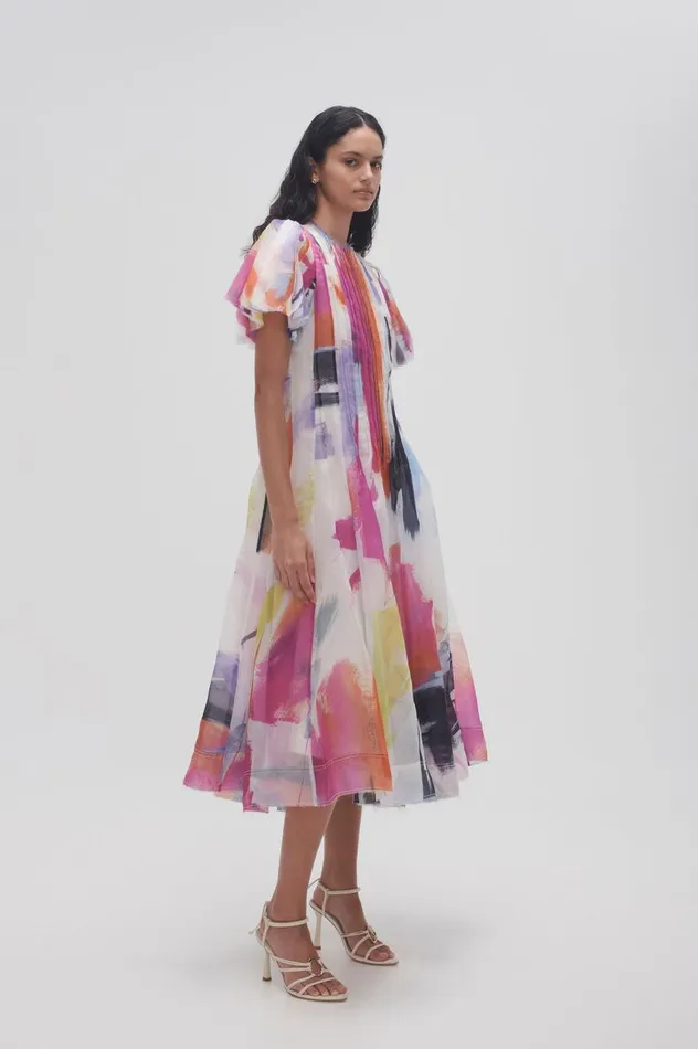 Aje Dresses Nova Pleated Midi Dress Abstract Sunset 8211 Women Aje Dresses Nova Pleated Midi Dress Abstract Sunset 8211 Women