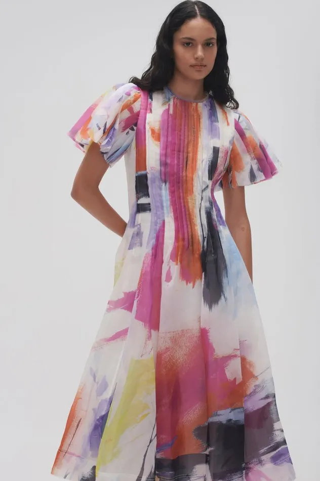 Aje Dresses Nova Pleated Midi Dress Abstract Sunset 8211 Women Aje Dresses Nova Pleated Midi Dress Abstract Sunset 8211 Women