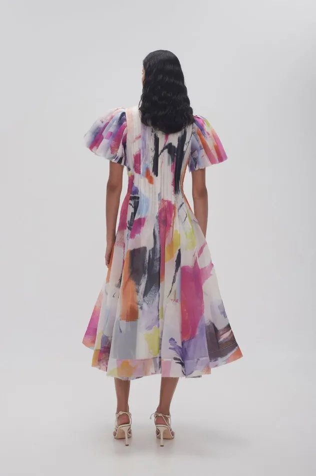 Aje Dresses Nova Pleated Midi Dress Abstract Sunset 8211 Women Aje Dresses Nova Pleated Midi Dress Abstract Sunset 8211 Women