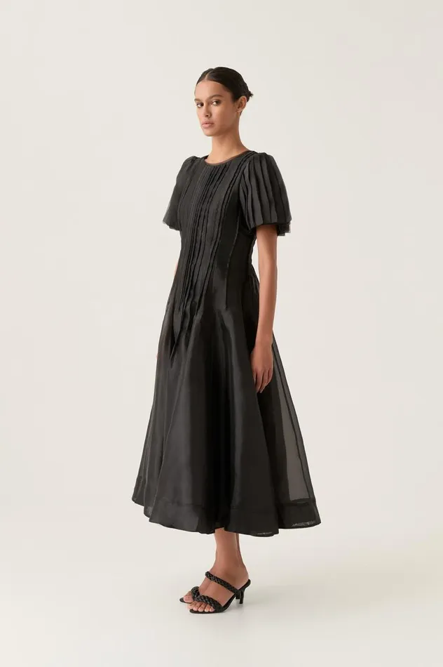 Aje Dresses Nova Pleated Midi Dress Black 8211 Women Aje Dresses Nova Pleated Midi Dress Black 8211 Women