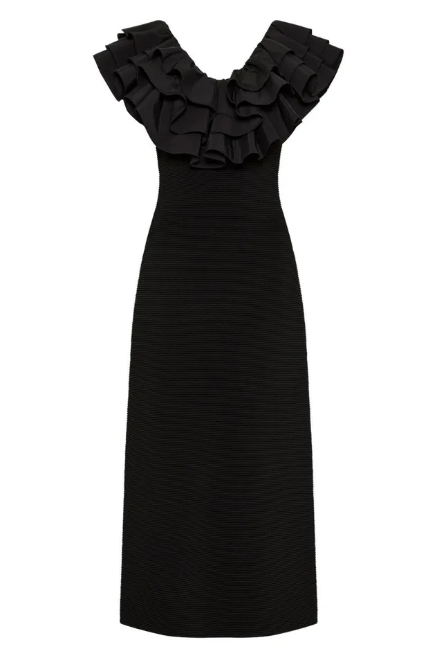 Aje Dresses Transcendent Ruffle Midi Dress Black 8211 Women