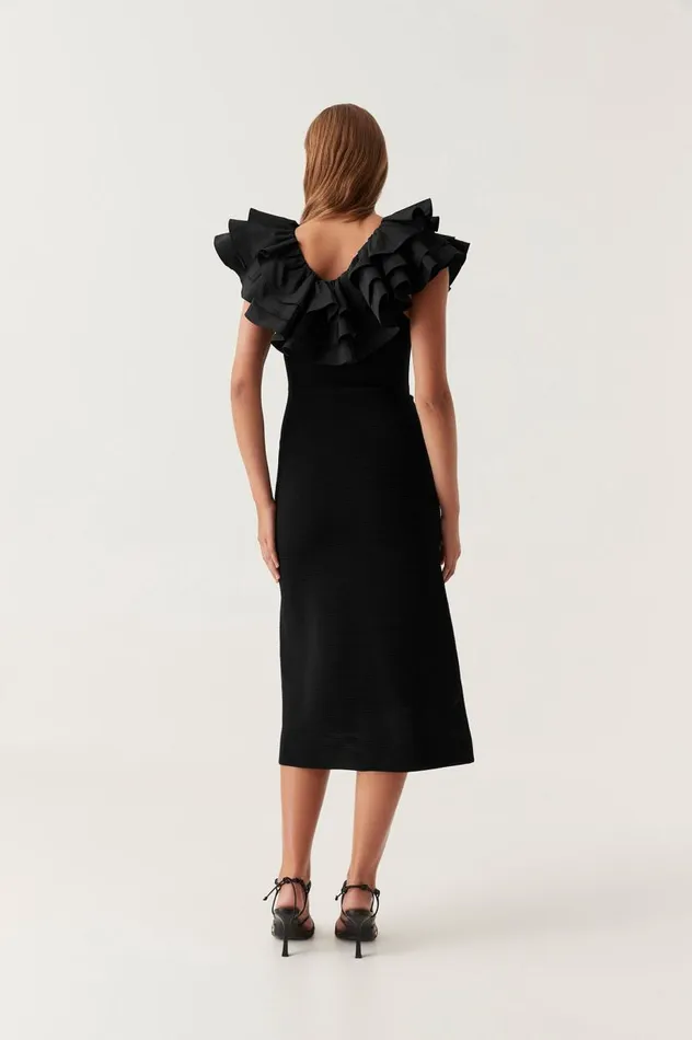 Aje Dresses Transcendent Ruffle Midi Dress Black 8211 Women