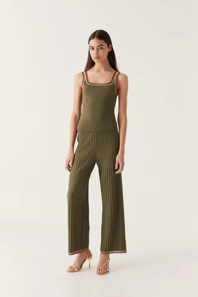 Aje Pants Tazia Crochet Edge Knit Pants Deep Olive 8211 Women Aje Pants Tazia Crochet Edge Knit Pants Deep Olive 8211 Women