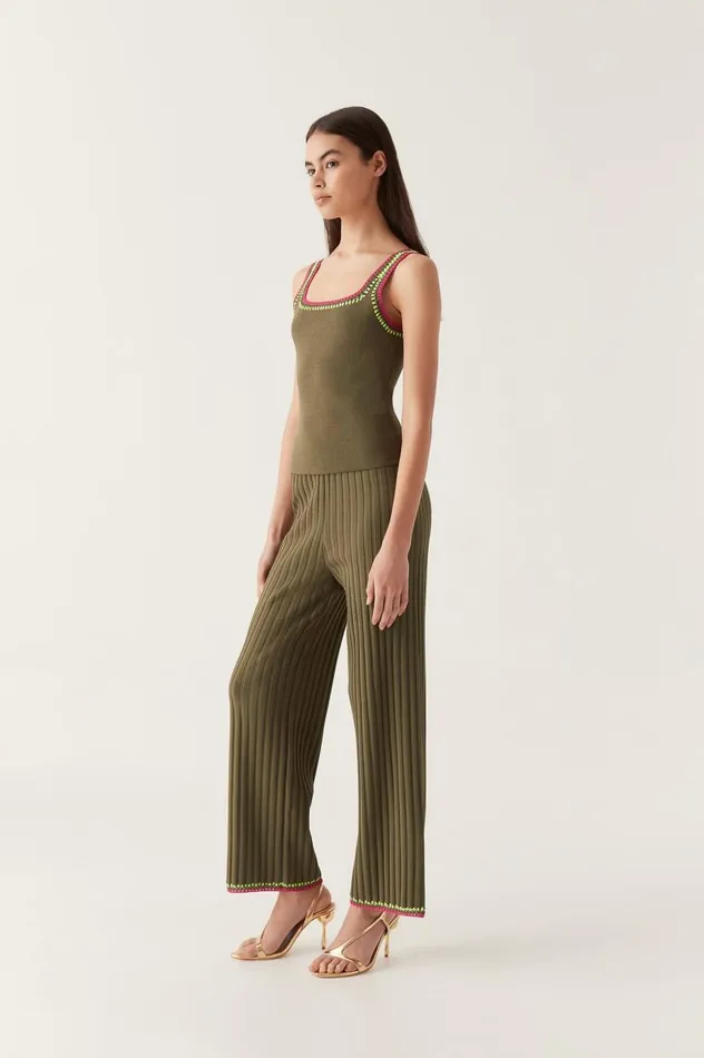 Aje Pants Tazia Crochet Edge Knit Pants Deep Olive 8211 Women Aje Pants Tazia Crochet Edge Knit Pants Deep Olive 8211 Women