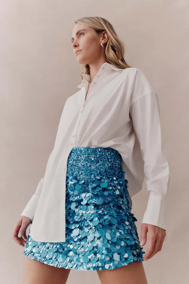 Aje Skirts Cherie Sequin Mini Skirt Azure Blue 8211 Women Aje Skirts Cherie Sequin Mini Skirt Azure Blue 8211 Women