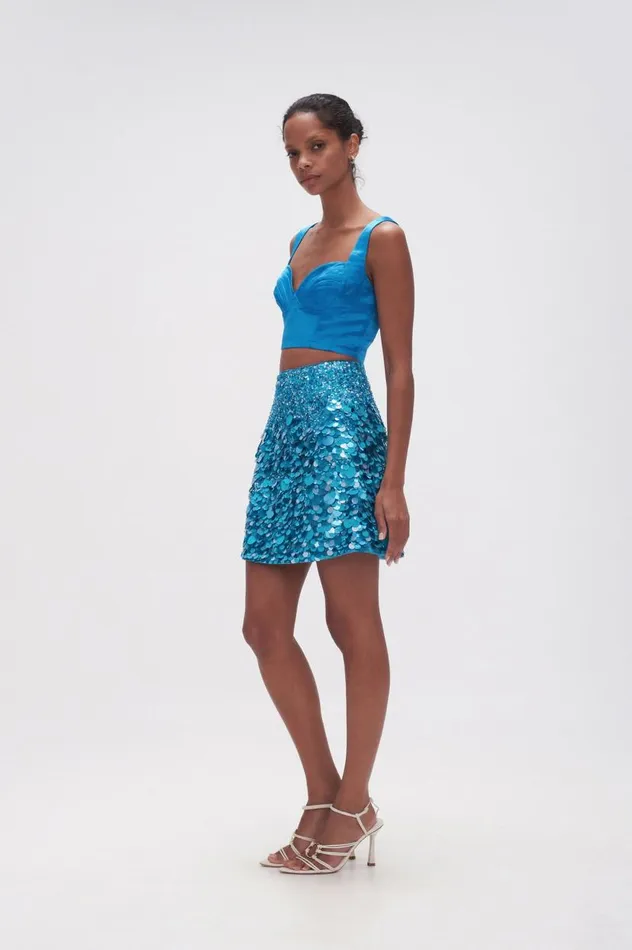 Aje Skirts Cherie Sequin Mini Skirt Azure Blue 8211 Women Aje Skirts Cherie Sequin Mini Skirt Azure Blue 8211 Women