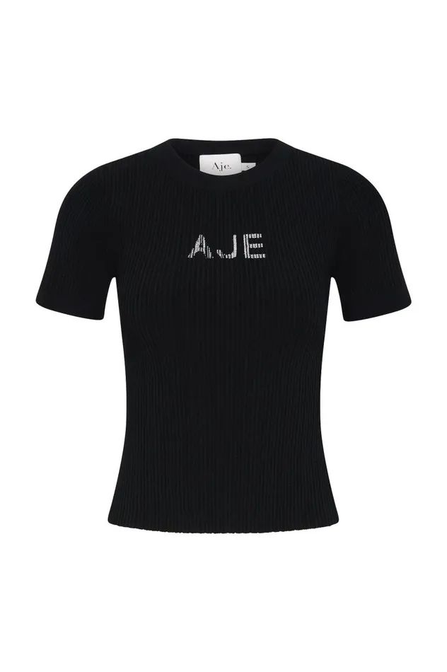 Aje Tees Depths Slim Fit Knit Tee Blackivory 8211 Women