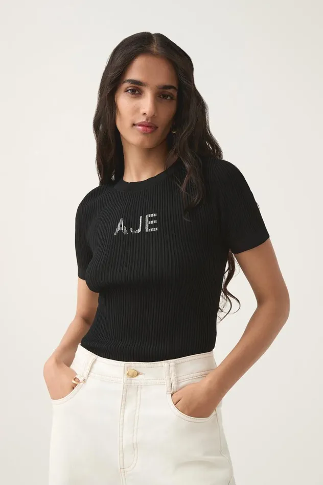 Aje Tees Depths Slim Fit Knit Tee Blackivory 8211 Women