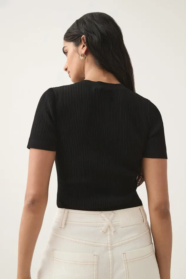 Aje Tees Depths Slim Fit Knit Tee Blackivory 8211 Women