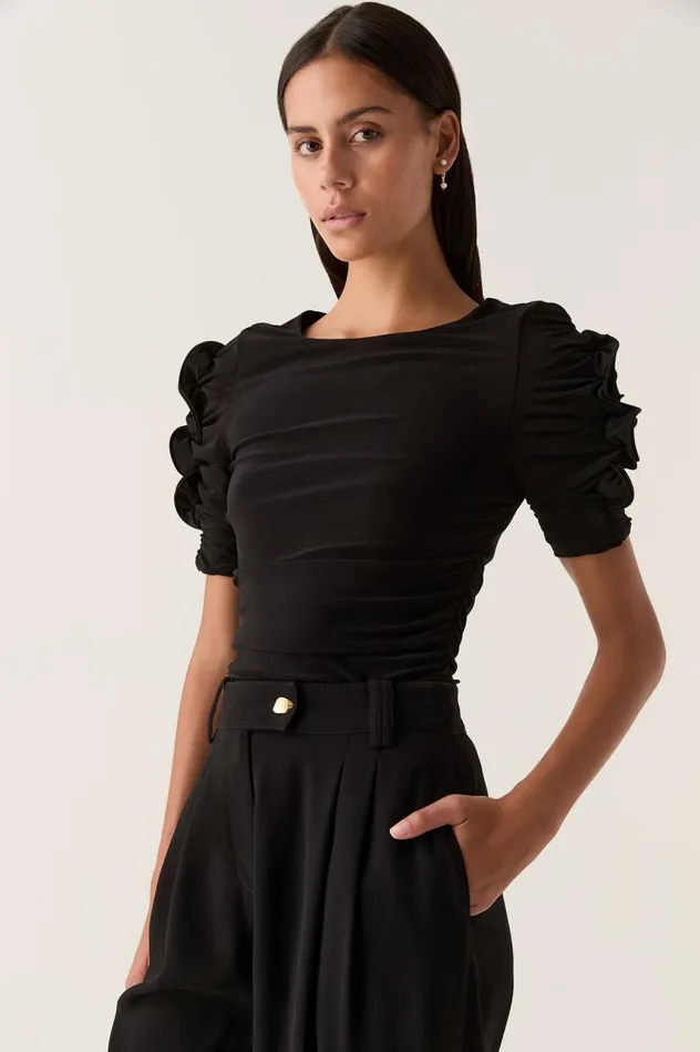 Aje Tops Elixir Gathered Jersey Top Black 8211 Women Aje Tops Elixir Gathered Jersey Top Black 8211 Women