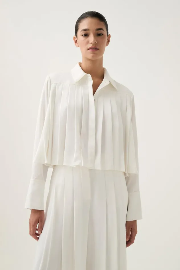 Aje Tops Estrade Pleated Crop Shirt Ivory 8211 Women Aje Tops Estrade Pleated Crop Shirt Ivory 8211 Women
