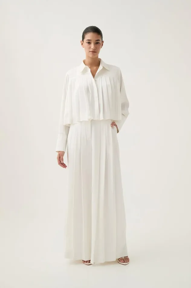 Aje Tops Estrade Pleated Crop Shirt Ivory 8211 Women Aje Tops Estrade Pleated Crop Shirt Ivory 8211 Women