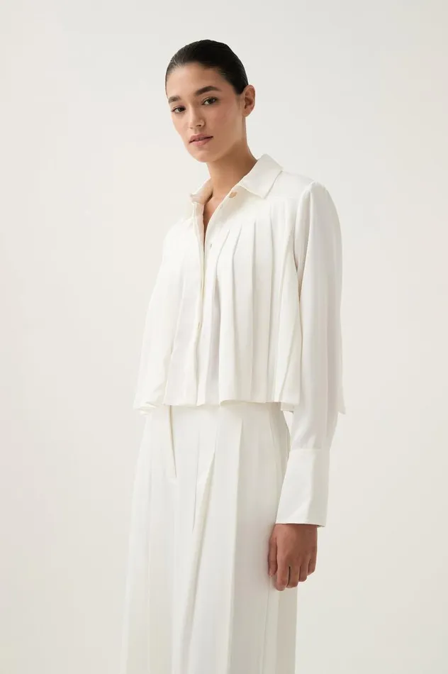 Aje Tops Estrade Pleated Crop Shirt Ivory 8211 Women Aje Tops Estrade Pleated Crop Shirt Ivory 8211 Women