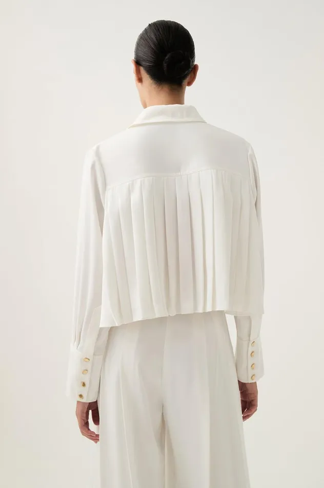Aje Tops Estrade Pleated Crop Shirt Ivory 8211 Women Aje Tops Estrade Pleated Crop Shirt Ivory 8211 Women