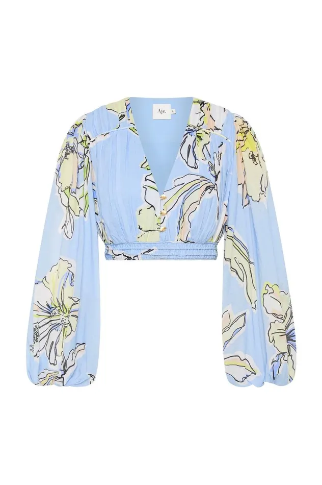Aje Tops Romantica Voile Crop Top Blue Hibiscus 8211 Women