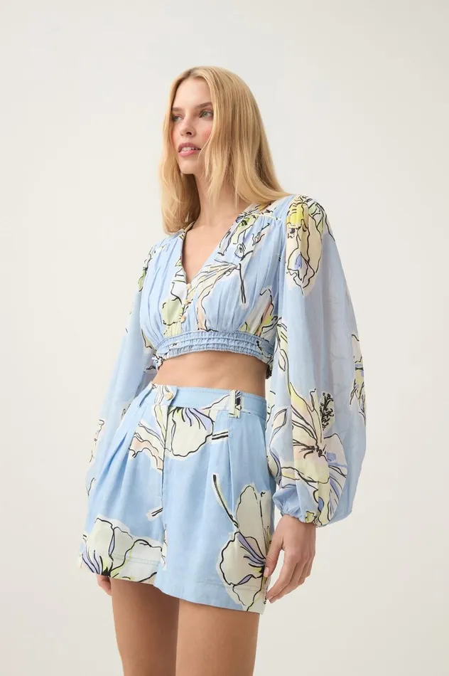 Aje Tops Romantica Voile Crop Top Blue Hibiscus 8211 Women