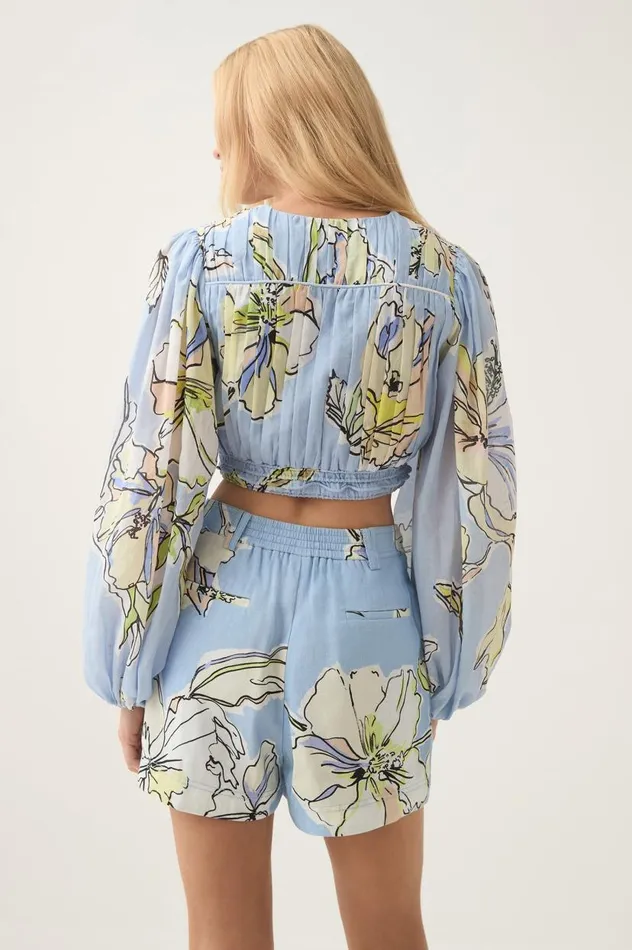 Aje Tops Romantica Voile Crop Top Blue Hibiscus 8211 Women