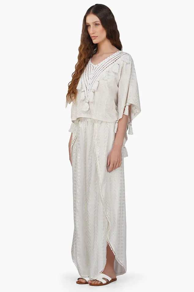 America and Beyond Tops Women Golden Pearl Lurex Tassel Crochet Blouse