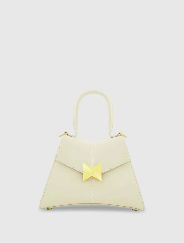 Angular Small Leather Handbag With Gold Hardware Ecru Top Handle Bags Mac Duggal Women Angular Small Leather Handbag With Gold Hardware Ecru Top Handle Bags Mac Duggal Women