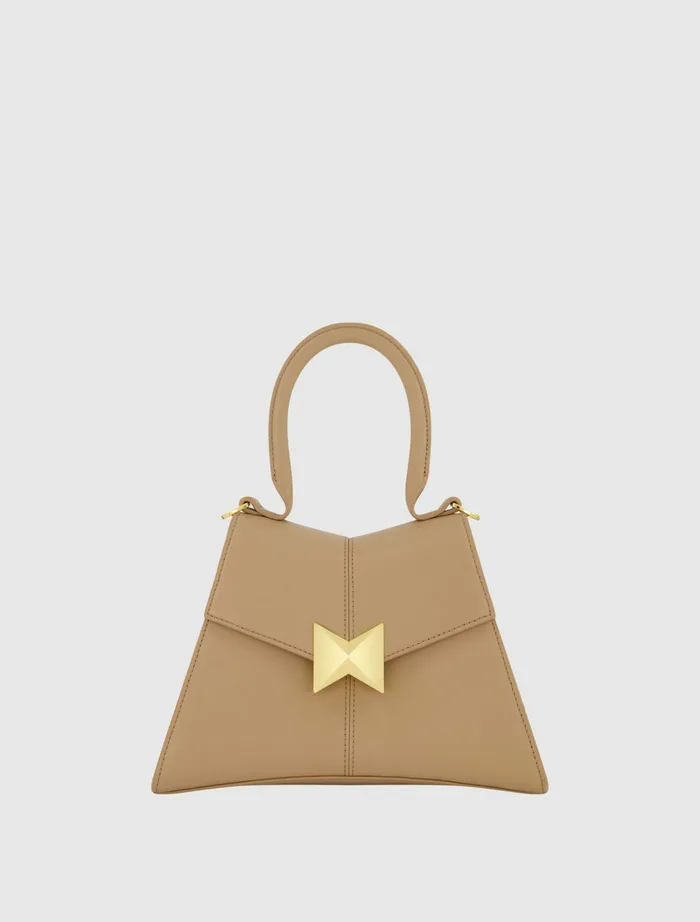 Angular Small Taupe Leather Handbag With Gold Hardware Taupe Women Top Handle Bags Mac Duggal Angular Small Taupe Leather Handbag With Gold Hardware Taupe Women Top Handle Bags Mac Duggal