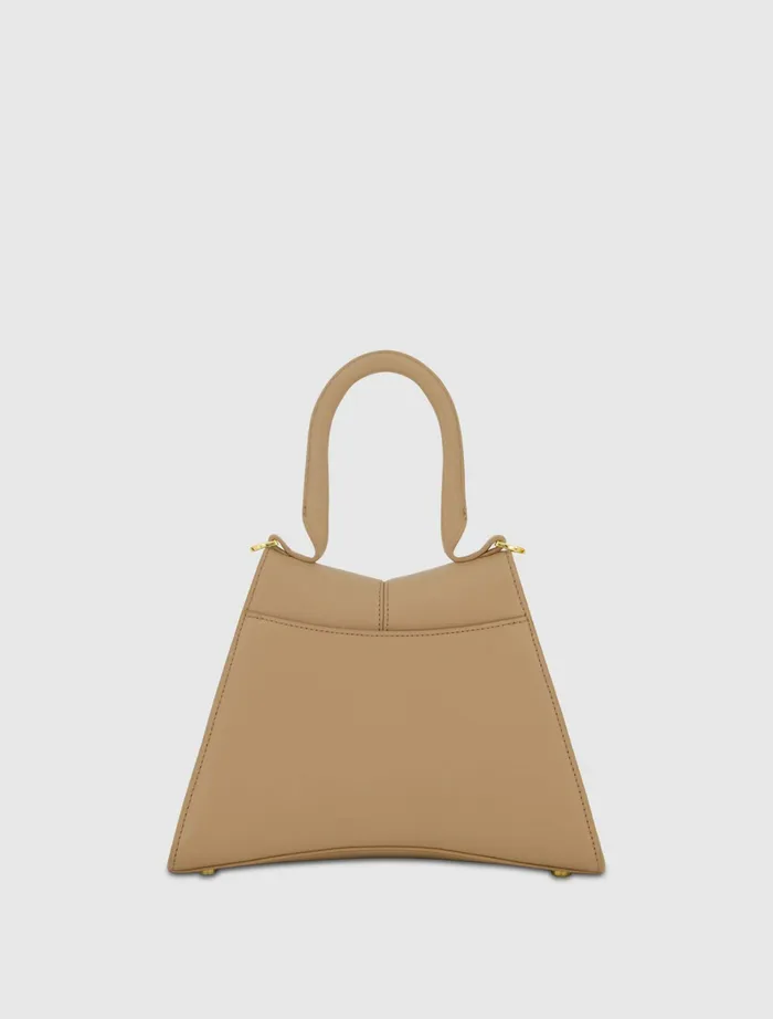Angular Small Taupe Leather Handbag With Gold Hardware Taupe Women Top Handle Bags Mac Duggal
